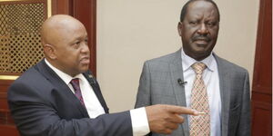 Journalist Tony Gachoka (left) and Azimio leader Raila Odinga (right) during an interview for his show - Point Blank, at Serana Hotel, Nairobi, in 2020.