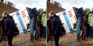 A Kenyatta University school bus that rolled several times  along the Thika Kitui Highway.