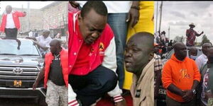 Undated compiled images of Bill Arocho together with President Uhuru Kenyatta and Raila Odinga at separate events.