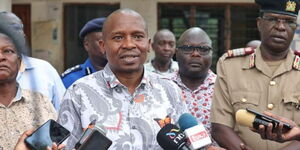 Interior CS Prof Kithure Kindiki in a presser with administrators in Mtwapa, Kilifi County on November 16, 2022. 