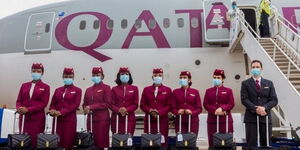 An undated image of the Qatar Airways Crew at the airport. 