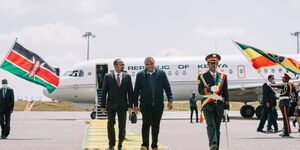 Ethiopian Prime Minister Abiy Ahmed welcomes former President Uhuru Kenyatta in Addis Ababa Ethiopia in November, 2021. 
