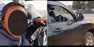 Minor behind the steering wheel of a Toyota Prado TX in Gatanga