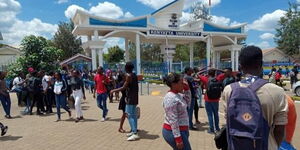 Kenyatta University students pictures outside the University after staging a strike on October 7, 2019.