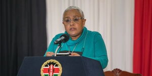 First Lady Margaret Kenyatta Speaking During a Function at Kenya School of Government on October 13.