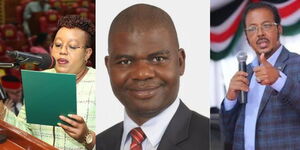 From left: Nyandarua County Woman Representative Faith Gitau, Ruaraka MP TJ Kajwang' and Eldas MP Adan Keynan. 