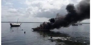 A boat catches fire in the middle of Indian ocean