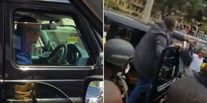 President Uhuru Kenyatta in his Mercedes (right) and interacting with Kenyans in Nairobi.