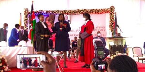 Anne Kananu being sworn in as Nairobi County Governor at the KICC COMESA Grounds on Tuesday, November 16. 