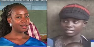 A collage of Jedidah Kawera after graduation in 2021 (left) and herself in 2014 while living in the streets