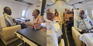 A collage of DP Rigathi Gachagua aboard Kenya Airforce accompanied by other leaders on September 23, 2022