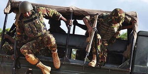 Undated file image of two KDF soldiers at a past operation.