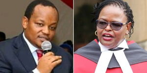 Nyeri Town MP Ngunjiri Wambugu (left) and Chief Justice Martha Koome.