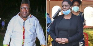 The late Charles Bukeko, popularly Papa Shirandula (left) and his wife Beatrice Adenga speaking durig his burial cremony on Monday, July 20, 2020