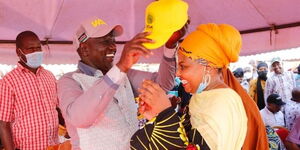 Deputy President William Ruto(left) and Mwanaisha Chidzuga9Right) during Ruto's rally in Matuga, on Thursday October 14, 2021.