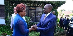 Kandara MP Alice Wahome (left) speaks to Deputy President William Ruto.