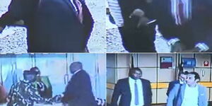 CCTV footage of Ex-Sports Cabinet Secretary Rashid Echesa and two foreign nationals at the Harambee Annex on February 13, 2020.