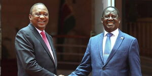 President Uhuru Kenyatta and former Prime minister Raila Odinga during the famous March 2018 handshake that birthed the Building Bridges Initiative (BBI)