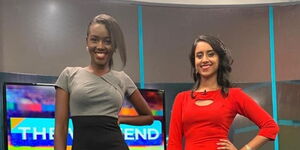 Former K24 TV anchors Karen Kibet (left) and Shiksha Arora