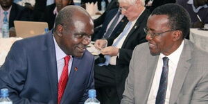 IEBC Chairman Wafula Chebukati(left) and former Chief Justice Davud Maraga(right) at the NCAJ-Civil Society forum on elections on 16 March, 2017.