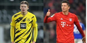 Borussia Dortmund striker Erling Haaland (left) and Bayer Munich striker Robert Lewandowski (right)