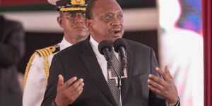 President Uhuru Kenyatta (pictured) delivering his speech during the burial of the late Daniel arap Moi at Kabarak grounds on Wednesday, February 12.