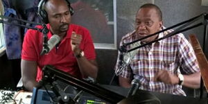 President Uhuru Kenyatta with TV/radio personality Man Nyari in studio