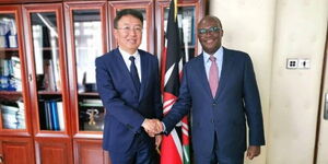 Chinese Ambassador Wu Peng paid a courtesy call to Transport CS James Macharia in his office in June 2019