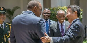 President Uhuru Kenyatta with Chinese Ambassador Wu Peng at State House 