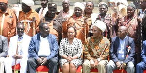 Mt Kenya leaders at a BBI consultative forum at KEMU Grounds on Friday, February 29, 2020