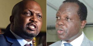 A collage photo of Gatundu South Member of Parliament Moses Kuria and Jubilee Party Secretary General Raphael Tuju.
