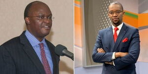 A collage of Transport CS James Macharia and Citizen TV anchor Waihiga Mwaura