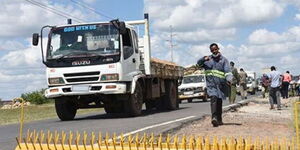 A truck at a road block