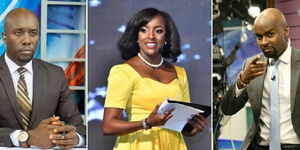 A collage of NTV News anchors Denis Okari, Idah Waringo and Mark Maasai