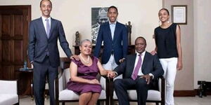 President Uhuru Kenyatta (seated right) with wife Margaret Kenyatta and their children.