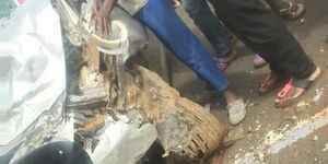 Wreckage of a vehicle that was involved in an accident on Lang'ata road