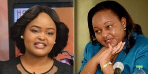 A collage photo of Kameme TV anchor Nungari wa Kamau and Kirinyaga Governor Anne Waiguru