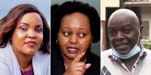 A collage of Kirinyaga Woman Rep Purity Ngirici, Governor Anne Waiguru and Andrew Ngirici