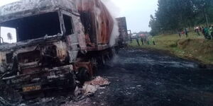 The scene of an accident where a tanker burst into flames in Busia on Friday, August 7, 2020