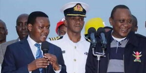 Jubilee Party Leader President Uhuru Kenyatta with MCC Party Leader Governor Alfred Mutua during the destruction of Sh1.5 billion contraband goods in Mavoko on Friday, August 31, 2018