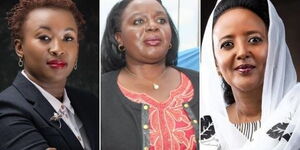 A collage of Chief Customer Officer, Safaricom Sylvia Mulinge, Foreign Affairs CS Raychelle Omamo and Sports CS Amina Mohammed