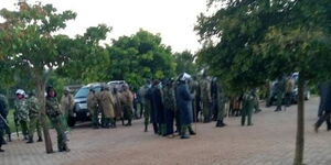 Police officers outside Kapseret's MP Oscar Sudi's house on Saturday morning, September 12