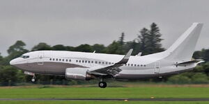 A Boeing 737 500 Corporate during take-off