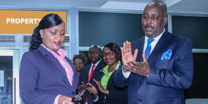 Co-operative Bank Director of Corporate & Institutional Banking Jacquelyne Waithaka and Head of Mortgage Finance Chris Chege launch the GoodHome Property Hub at KUSCCO Center, Upperhill on  September 28, 2020
