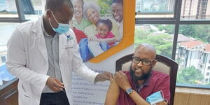 Nairobi politician Ibrahim Johnny Ahmed gets a dose of the Spuntik V vaccine on March 31, 2021