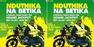 Nduthika na Betika poster. Users can now win motorbikes.