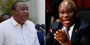 President Uhuru Kenyatta (left) and the late PSC Chairperson Stephen Kirogo.