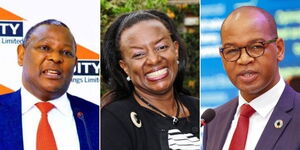 Left to right: Equity Bank CEO James Mwangi, Jennifer Riria from Kenya Women Microfinance Bank and KCB CEO Joshua Oigara.