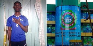 JKUAT student Joseph Simiyu Muse Wabuge (left) and a building at JKUAT.