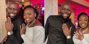 Comedian Esther Kazungu and husband James Kibunja show off their rings after being pronounced husband and wife on Friday, September 24.